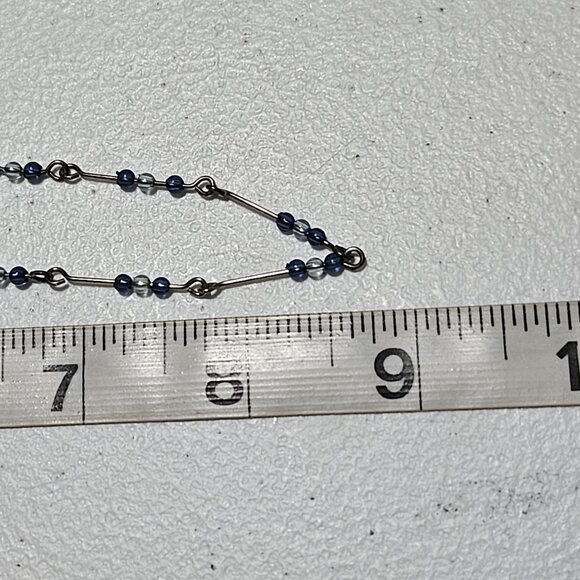 Handcrafted Silver Tone Blue Beaded LInk Necklace Classic Fashion Jewelry Women - Picture 5 of 5